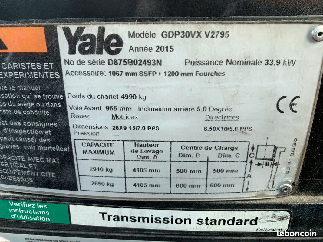 Chariot élévateur Yale 3T GDP30VX 2015